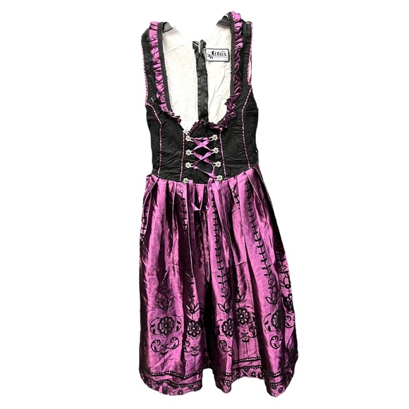 Lifos Dirndl 0220 3 Pezzi Con Camicia E Grembiule - Costume Tradizionale Tedesco Oktoberfest, Grigio, Taglie Forti (fino A 54)